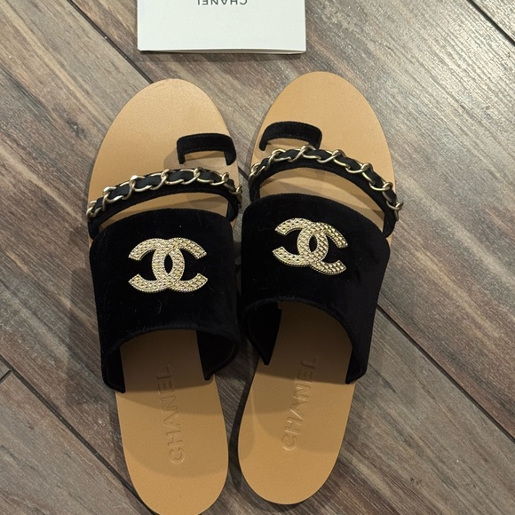 Chanel Chain AUTHENTIC Mule Black Tan Women's Sandals Italy NEW Size 42 US 11 ❤️ - Picture 6 of 15